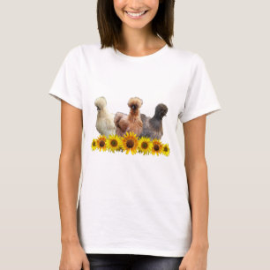 T-shirt Silkie Bantam Trio de poulet et tournesols