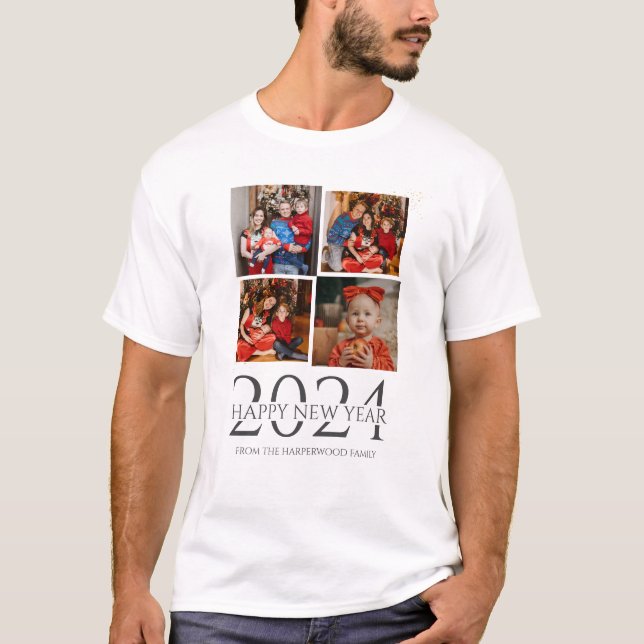 T-shirt Simple Elégant Moderne Joyeux Nouvel An Quatre Pho (Devant)
