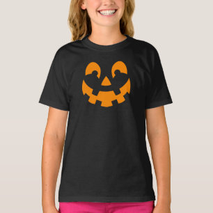 T-shirt Simple Visage de Citrouille Orange Halloween en Si