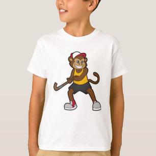 T-shirt Singe à Hockey avec bâton de hockey