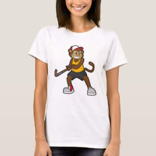 T-shirt Singe à Hockey avec bâton de hockey
