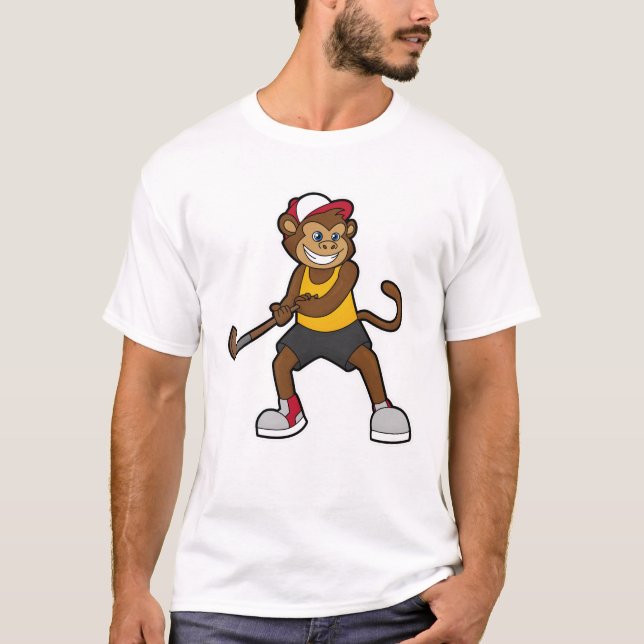 T-shirt Singe à Hockey avec bâton de hockey (Devant)