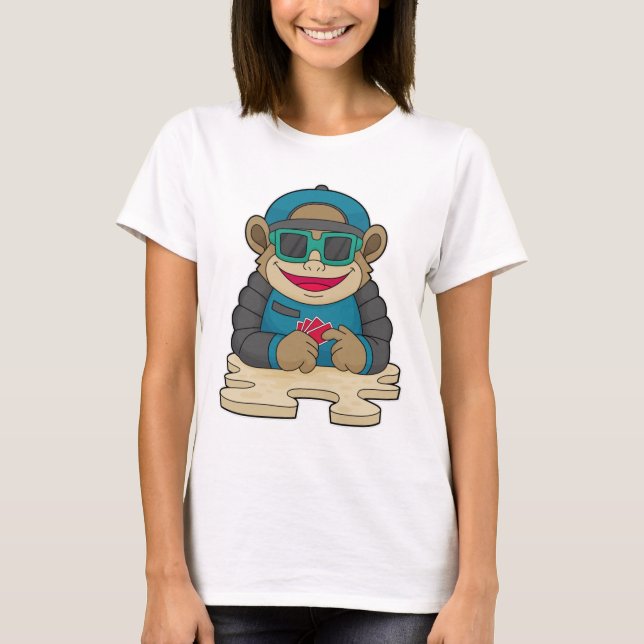 T-shirt Singe au Poker avec cartes de Poker et lunettes de (Devant)