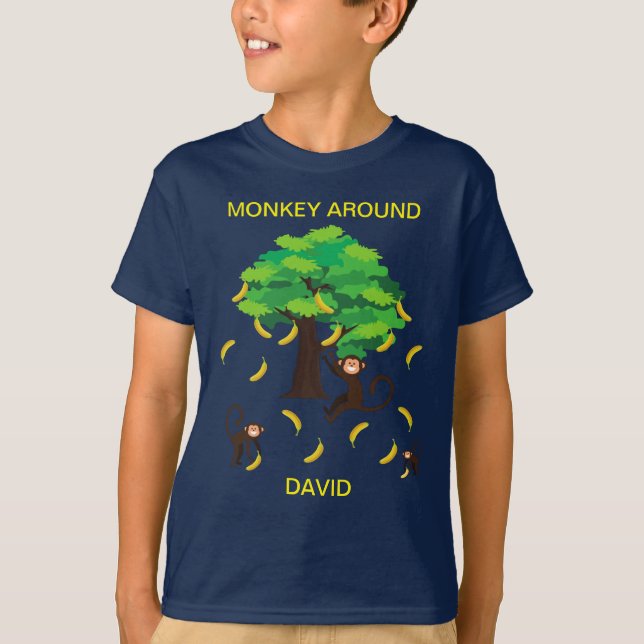 T-shirt "Singe autour" Singes allant des bananes (Devant)