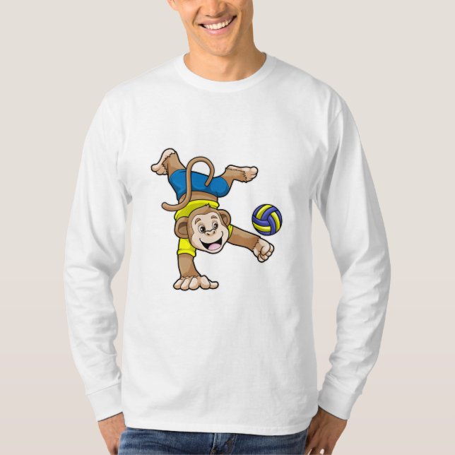 T-shirt Singe aux sports avec volleyball (Devant)