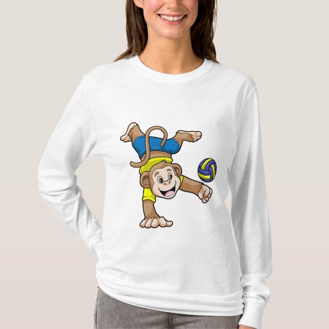 T-shirt Singe aux sports avec volleyball (Devant)