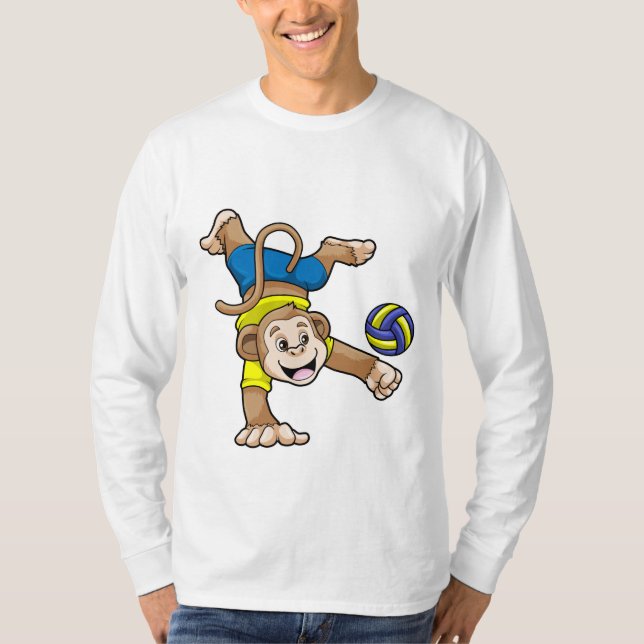 T-shirt Singe aux sports avec volleyball (Devant)