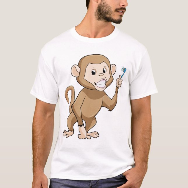 T-shirt Singe avec brosse à dents (Devant)