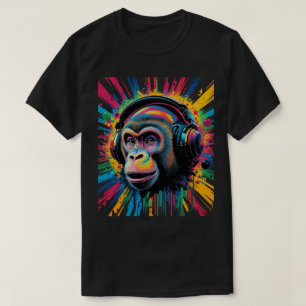 T-shirt Singe avec casque audio éclaboussure de peinture v