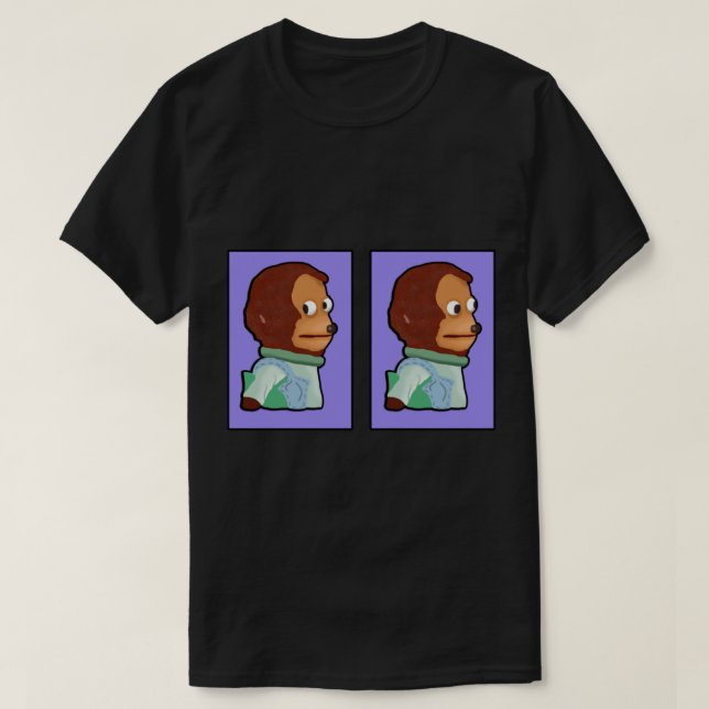 T-shirt Singe Awkward Regardant vers le mème de marionnett (Design devant)