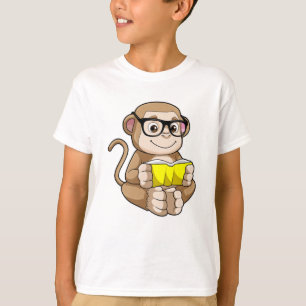 T-shirt Singe comme étudiant avec des lunettes et un livre