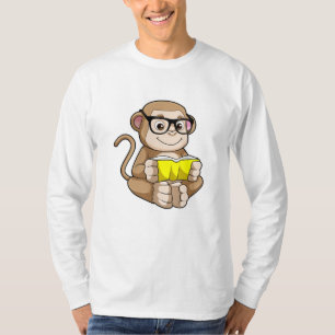 T-shirt Singe comme étudiant avec des lunettes et un livre