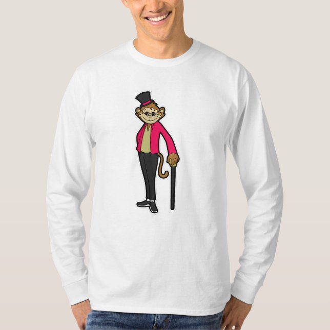 T-shirt Singe comme Gentleman avec Casquette et bâton de m (Devant)