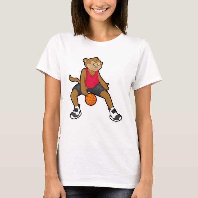 T-shirt Singe comme joueur de basket-ball avec basket-ball (Devant)