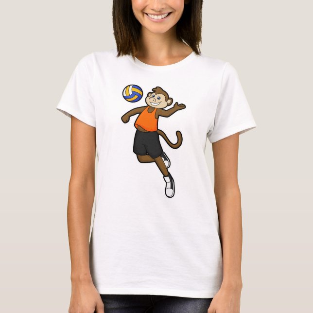 T-shirt Singe comme joueur de volleyball avec volleyball (Devant)