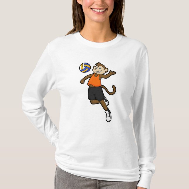 T-shirt Singe comme joueur de volleyball avec volleyball (Devant)