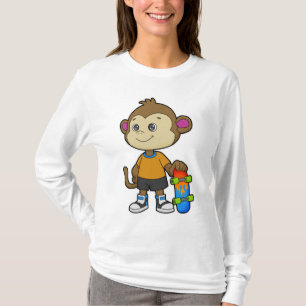 T-shirt Singe comme patineur avec skateboard
