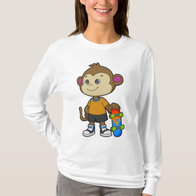 T-shirt Singe comme patineur avec skateboard (Devant)