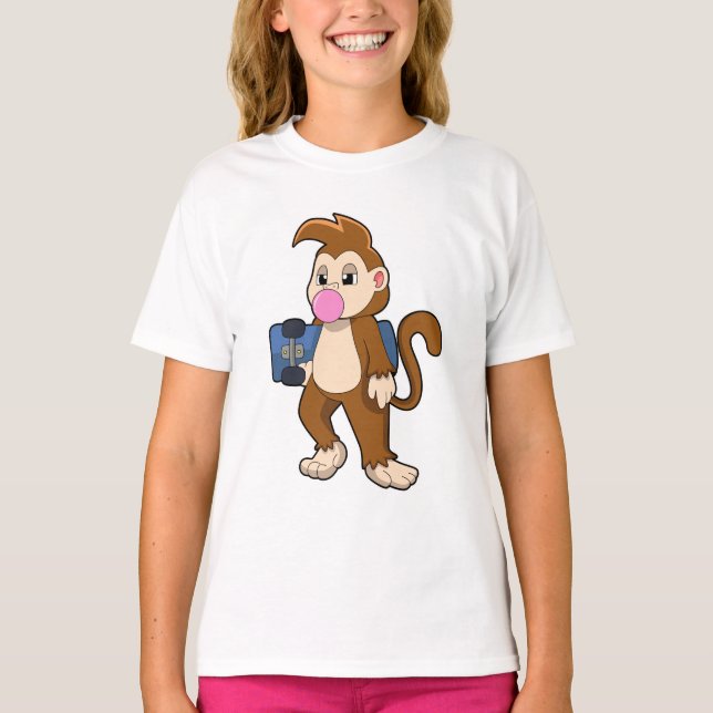 T-shirt Singe comme patineur avec skateboard (Devant)