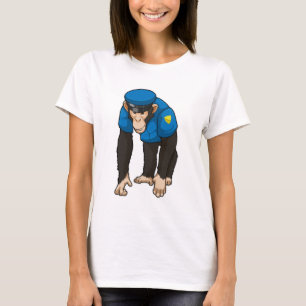 T-shirt Singe comme policier avec Uniforme