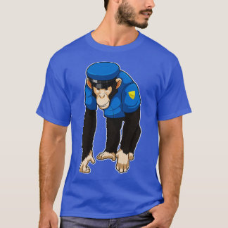 T-shirt Singe comme policier avec Uniforme