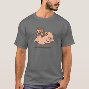 T-shirt Singe de bébé (allant à reculons sur un porc)