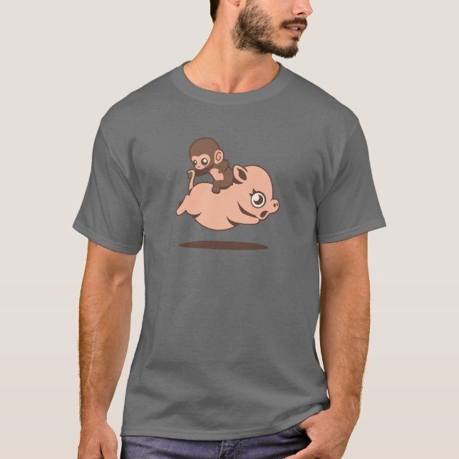 T-shirt Singe de bébé (allant à reculons sur un porc) (Devant)
