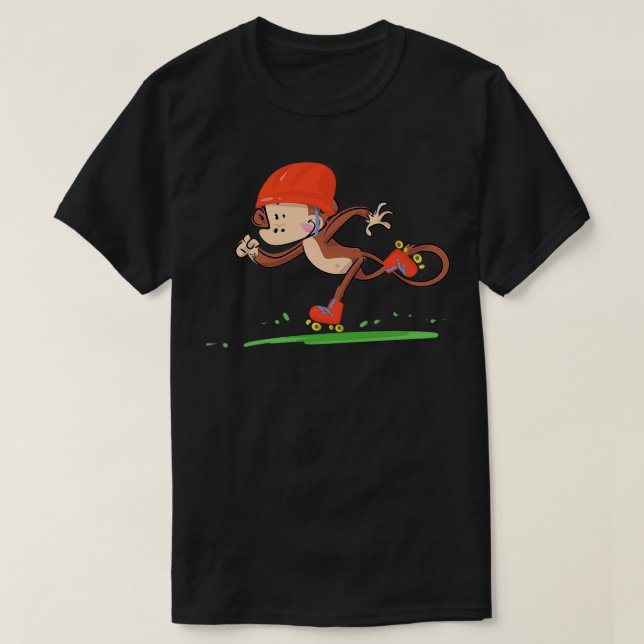 T-shirt Singe de patinage à rouleaux amusant (Design devant)
