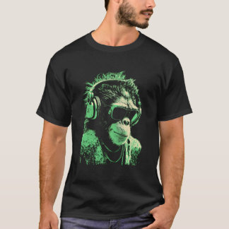 T-shirt Singe Dj Avec Casque Et Lunettes De Soleil