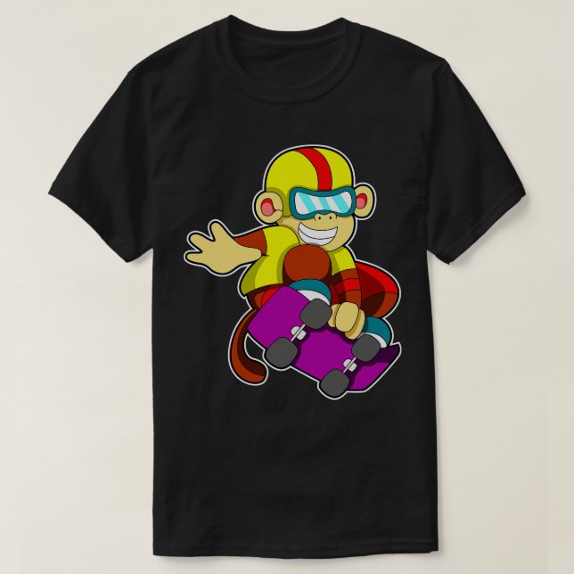 T-shirt Singe en skateur avec casque de skateboard (Design devant)