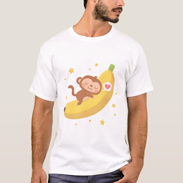 T-shirt Singe mignon Accrocher la lune de banane (Devant)