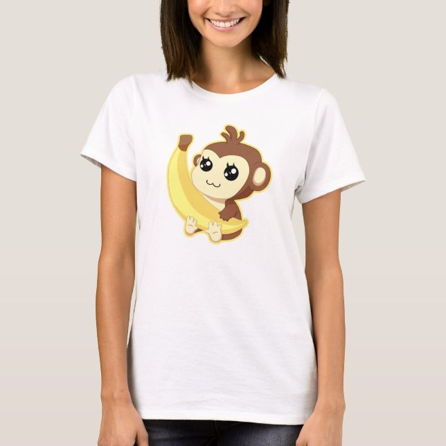 T-shirt Singe mignon de Kawaii tenant la banane (Devant)