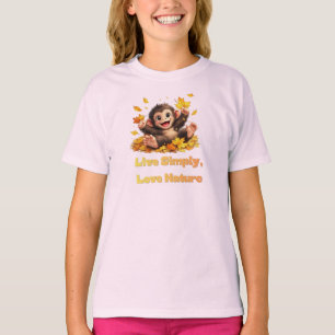 T-shirt Singe mignon heureux jouant dans les feuilles d'au