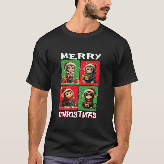 T-shirt Singe mignon Père Noël Animaux Aimer Joyeux Noël T (Devant)