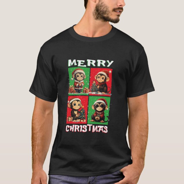 T-shirt Singe mignon Père Noël Animaux Aimer Joyeux Noël T (Devant)