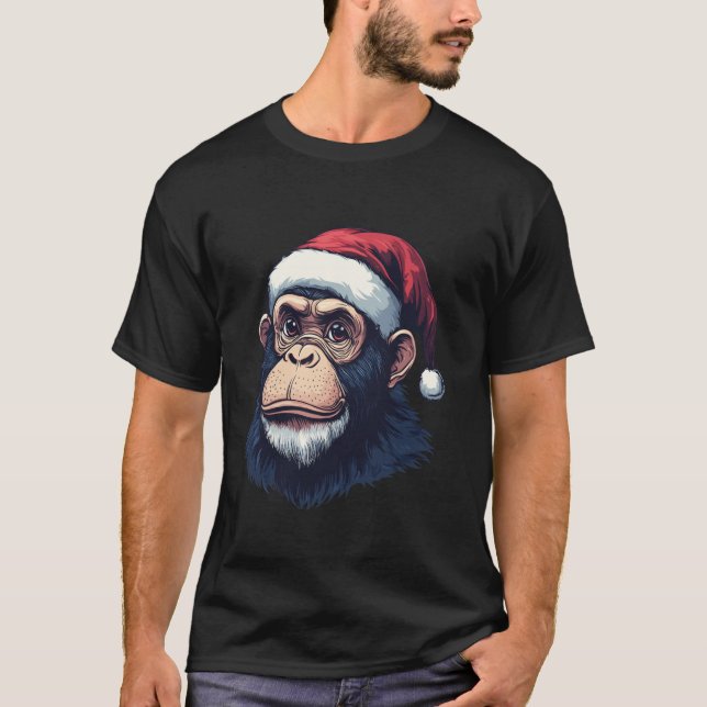 T-shirt Singe Santa Hat chimpanzé Singe Amateurs Christma (Devant)