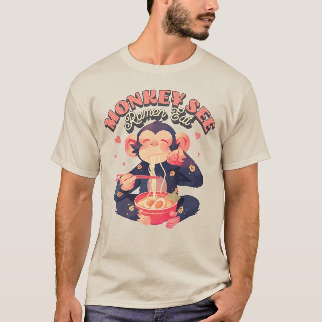 T-shirt Singe Voir Ramen Manger mignon rétro drôle singe (Devant)