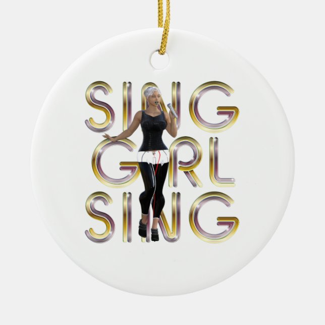 T-SHIRT singen Mädchen singen Keramik Ornament (Vorne)
