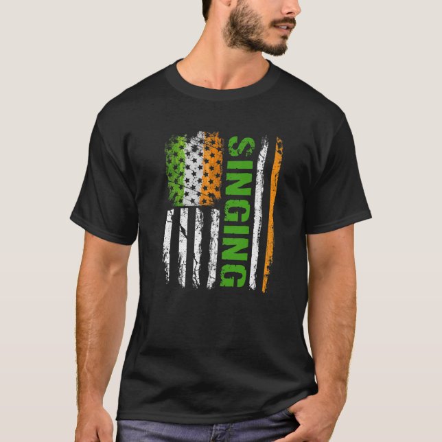 T-shirt Singing American Flag Distressed St Patrick's Day (Devant)