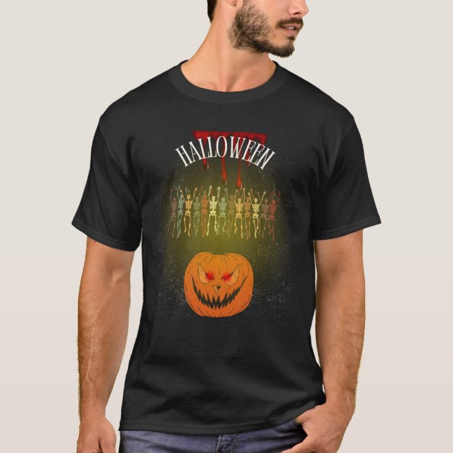 T-shirt Sinister Smiling Citrouille Halloween Design (Devant)