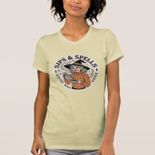 T-shirt Sips & Spells Confortable Sorcière d'automne