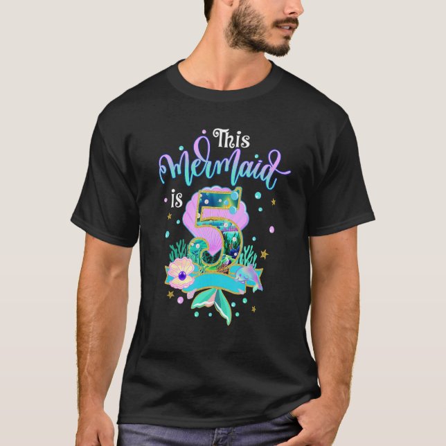 T-shirt Sirène 5e Anniversaire Tenue Pour Filles 5 Ans (Devant)