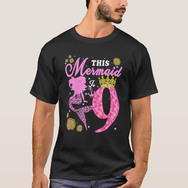 T-shirt Sirène 9e anniversaire Cette Sirène A 9 ans (Devant)