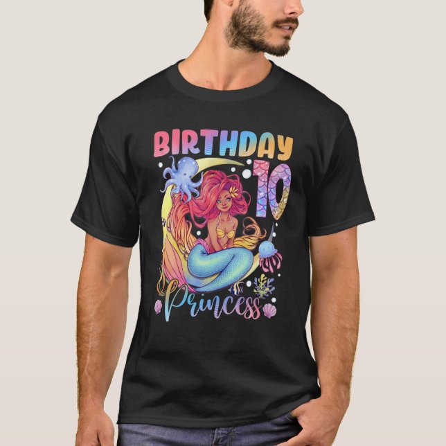 T-shirt Sirène Anniversaire Fille 10 Ans 10E Anniversaire  (Devant)