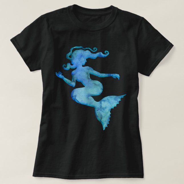 T-shirt Sirène bleue d'aquarelle (Design devant)