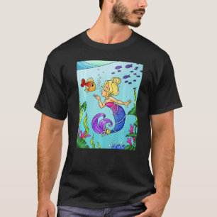 T-shirt Sirène blonde sous l'eau avec des poissons dorés n