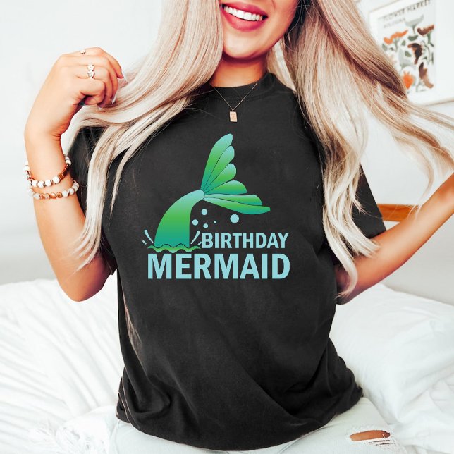 T-shirt Sirène d'Anniversaire Vintage Noir (Modern Birthday Mermaid Vintage Black T-Shirt)