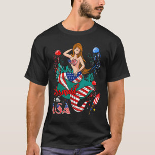 T-shirt Sirène Dans La Cute Mermaid Américaine Drapeau 4èm
