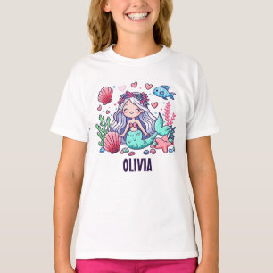 T-shirt Sirène de dessin animé mignonne personnalisée 