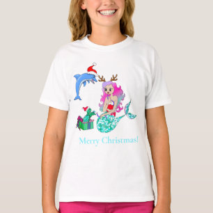 T-shirt Sirène de Noël ouvrant des cadeaux